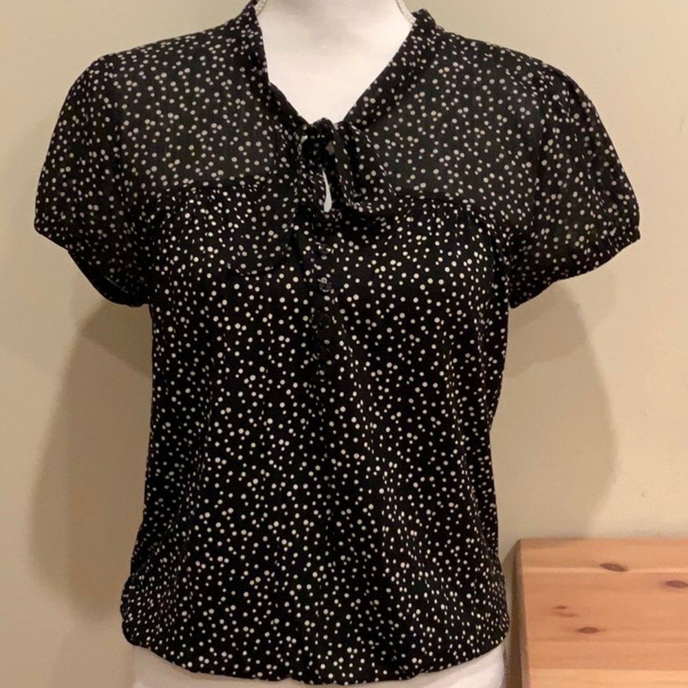 Ann Taylor Loft Black/White Blouse With Bow